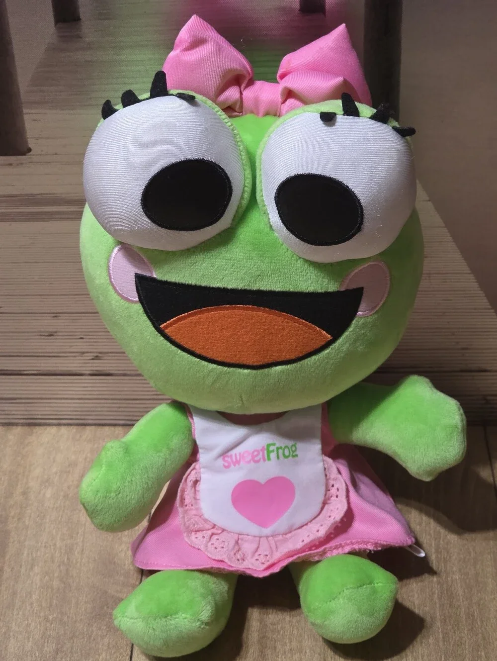 SWEET FROG YOGURT MASCOT GIRL PLUSH PINK DRESS HAIR BOW